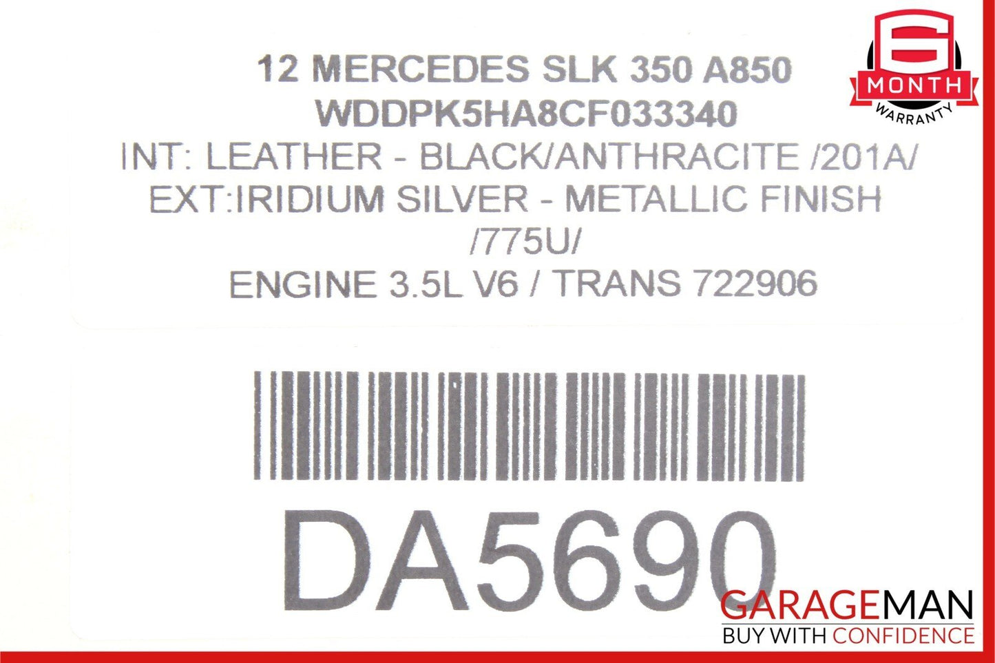 12-20 Mercedes R172 SLK350 SLK250 Convertible Top Right C Pillar Brace Support