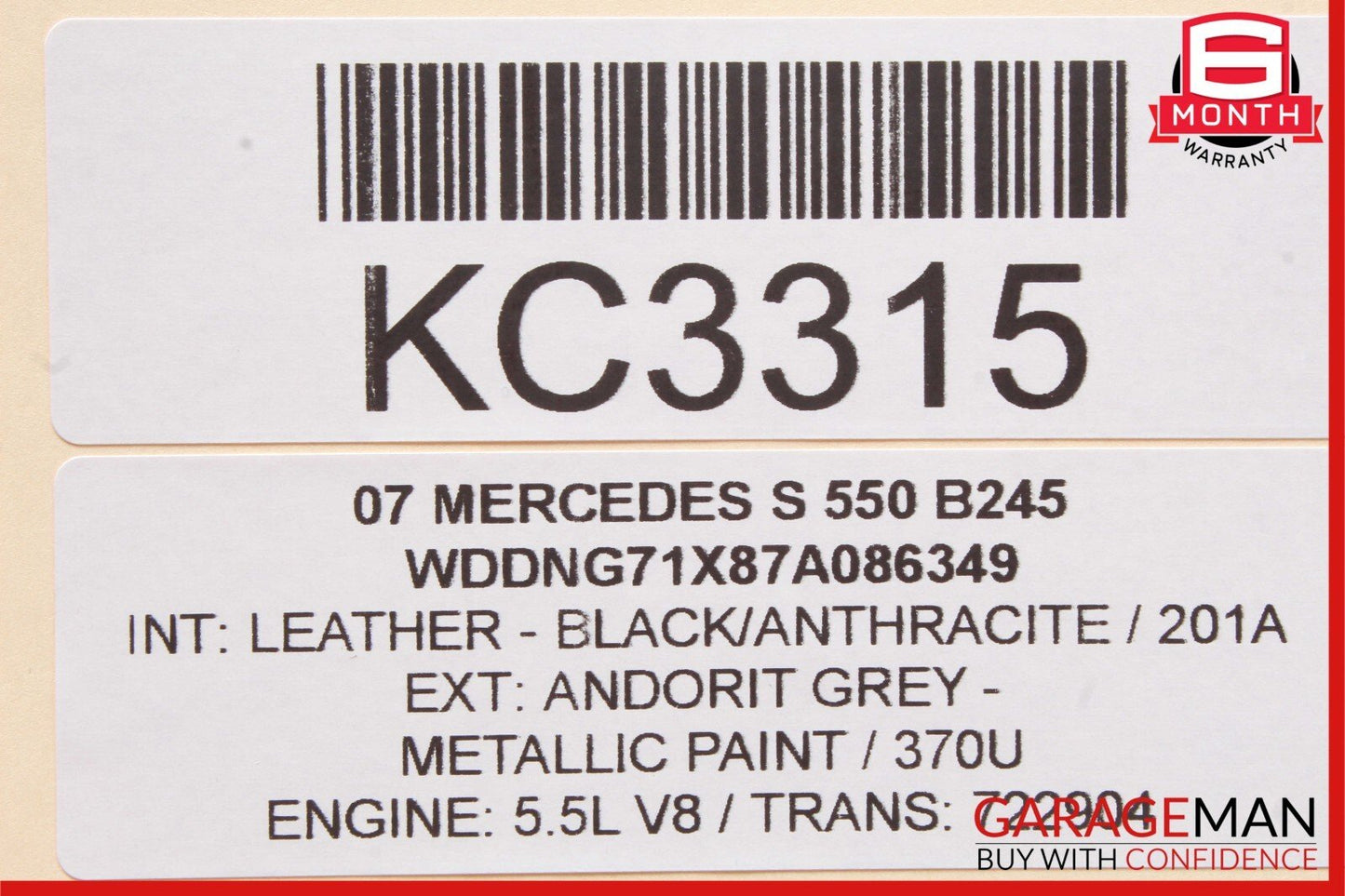 07-09 Mercedes W221 S550 Front Left Side Mirror Door Rear View Andorite Grey OEM