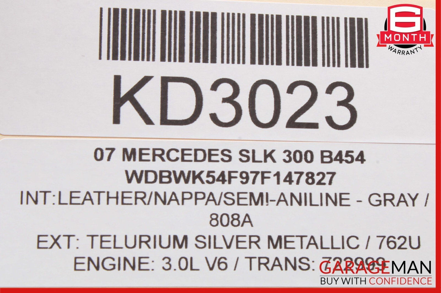05-11 Mercedes R171 SLK300 Rear Right Side Window Roof C Pillar Panel Silver OEM