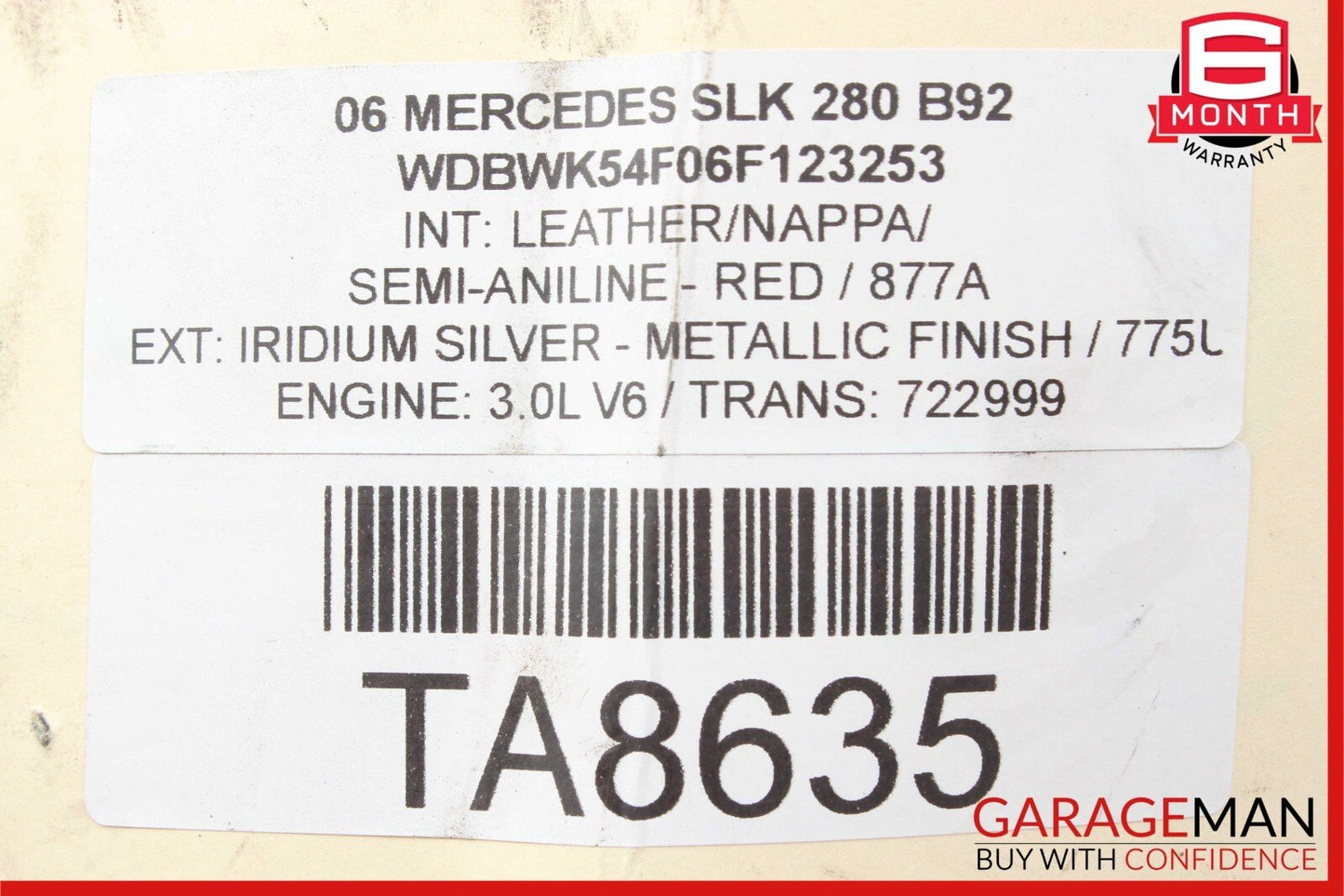 05-11 Mercedes R171 SLK350 SLK280 Rear Left Window Roof C Pillar Panel Silver