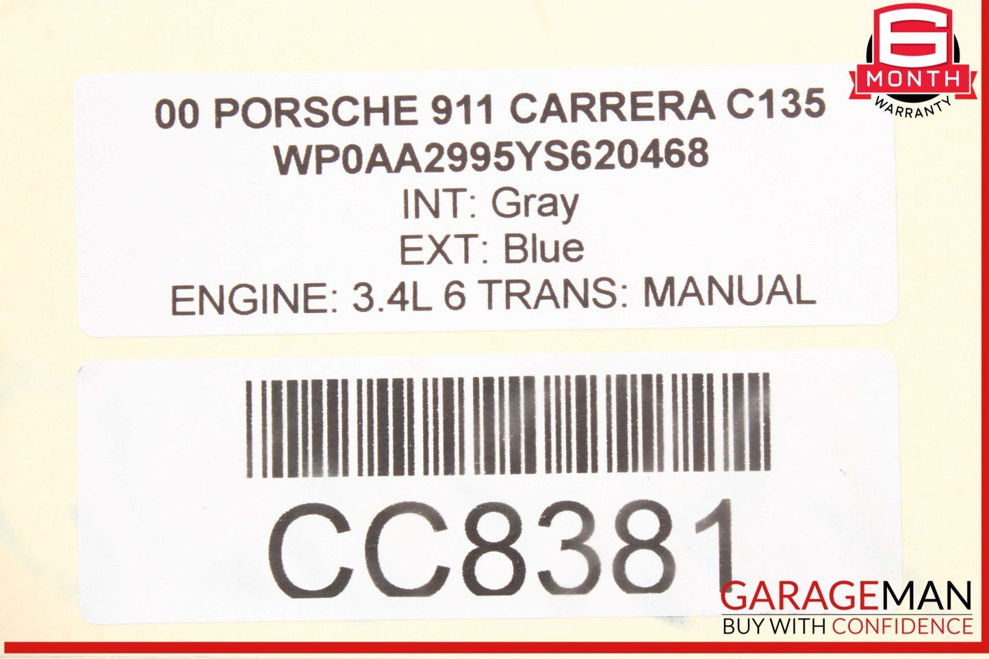 99-05 Porsche Carrera 911 996 Rear Right Side Top Upper Seat Cushion Gray OEM