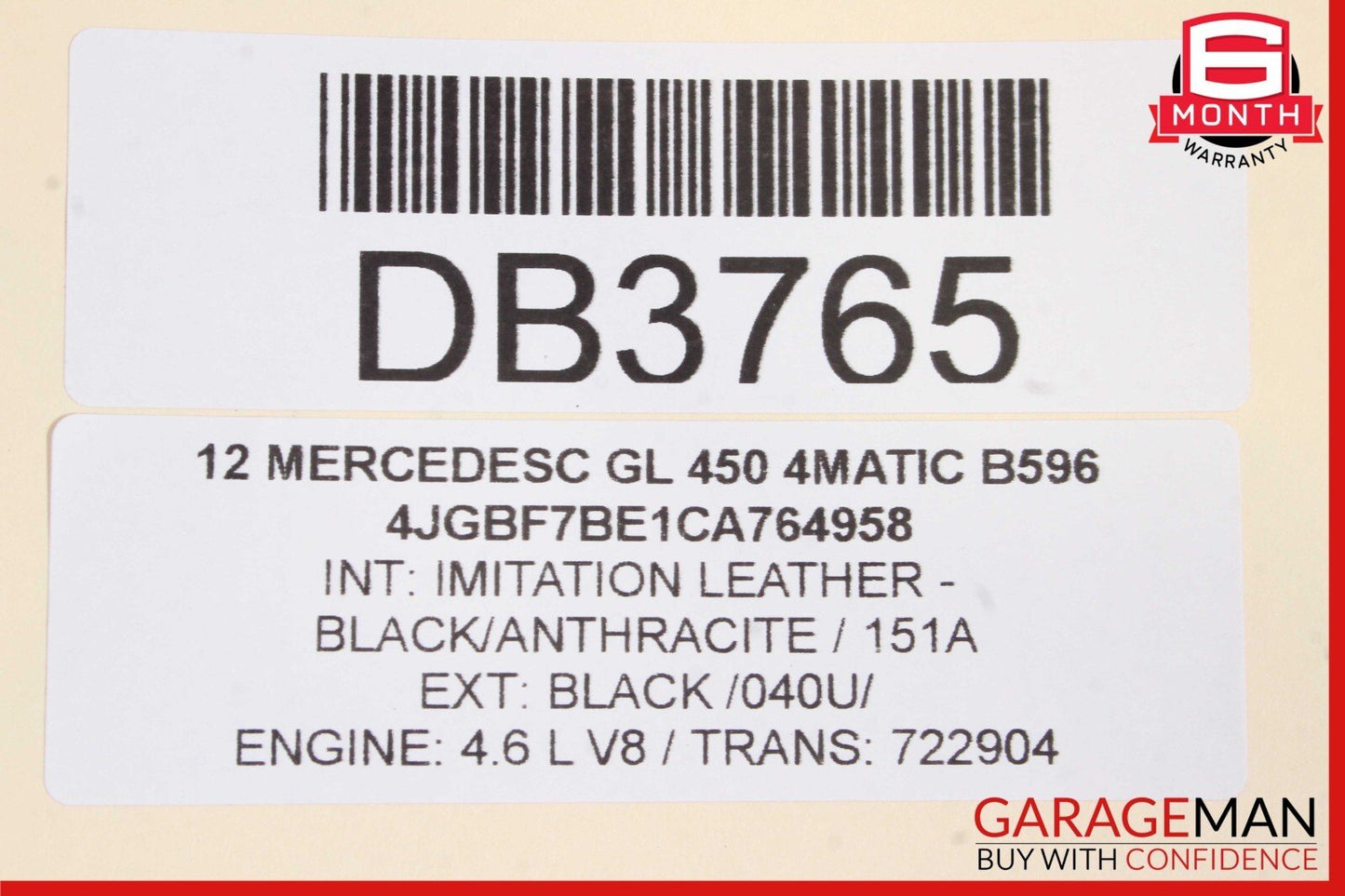 07-12 Mercedes X164 GL450 Front Right Passenger Lower Bottom Seat Cushion Black