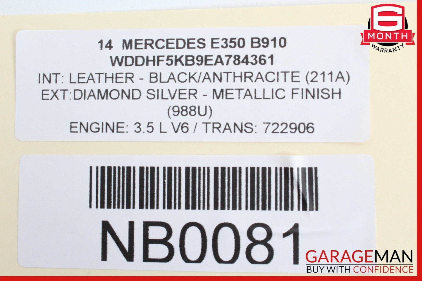 10-17 Mercedes W212 E350 Rear Right Keyless Go Exterior Door Handle OEM
