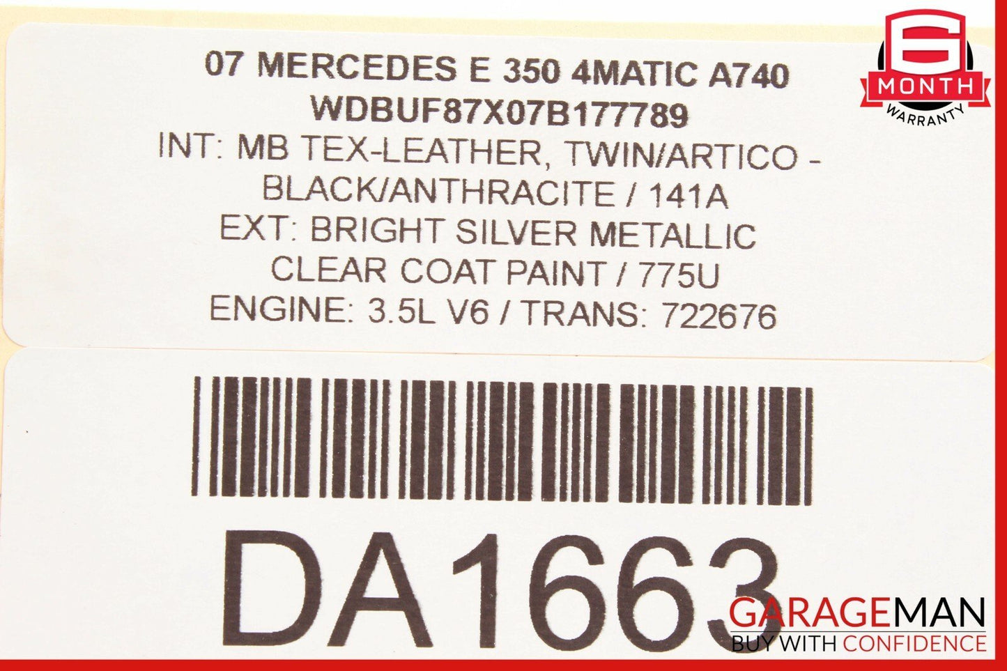 03-09 Mercedes W211 E350 E500 Rear Right Side Window Regulator Motor OEM