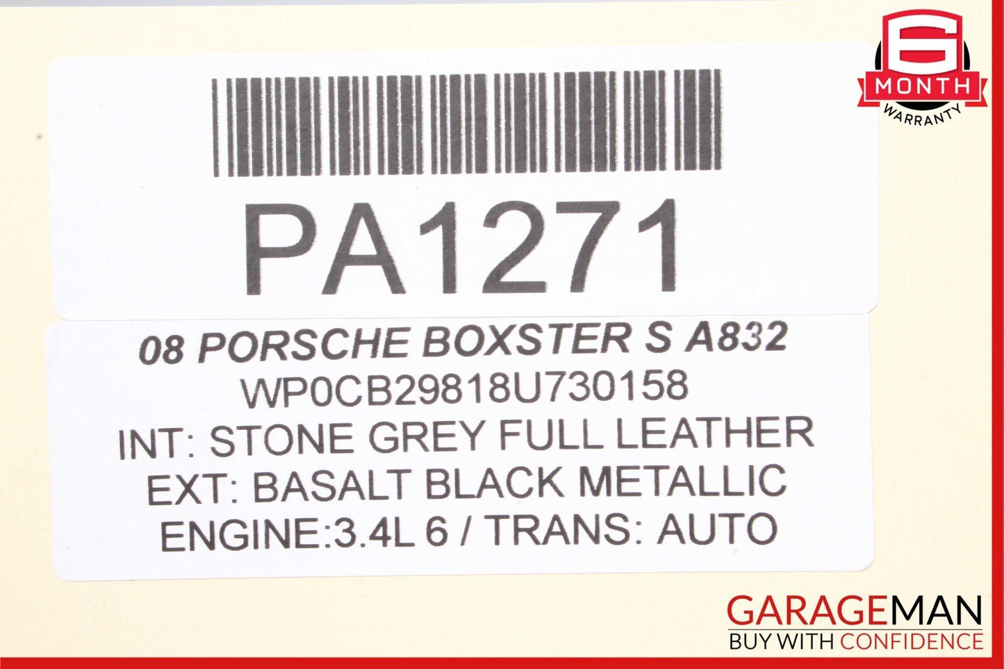 05-12 Porsche Boxster 987 Front Right Side Exterior Door Shell Frame Black OEM