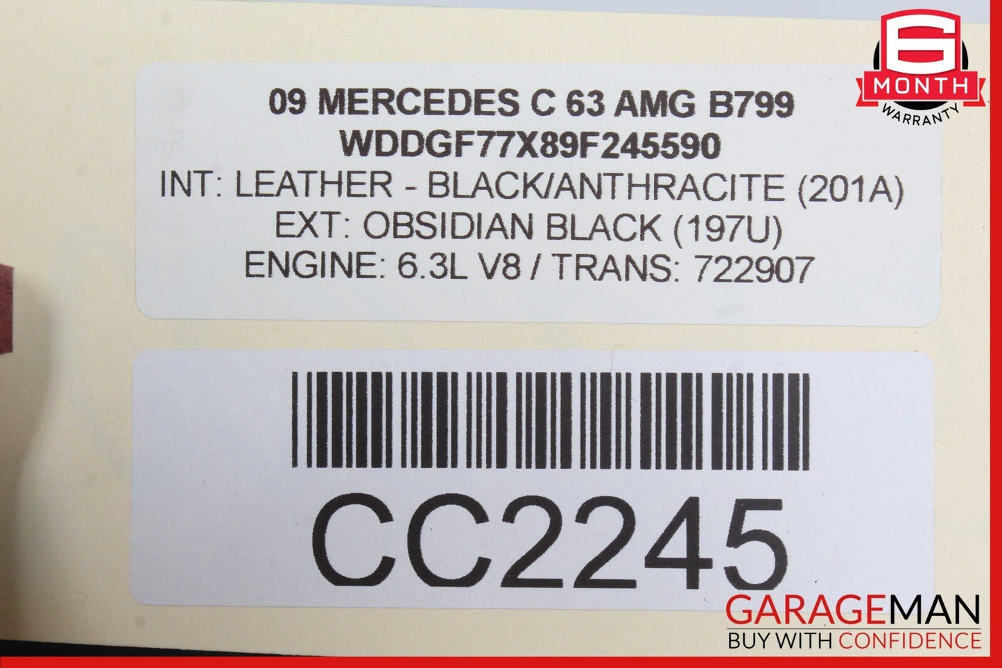 08-14 Mercedes W204 C63 AMG Sedan Rear Left Side Top Upper Seat Cushion Assembly