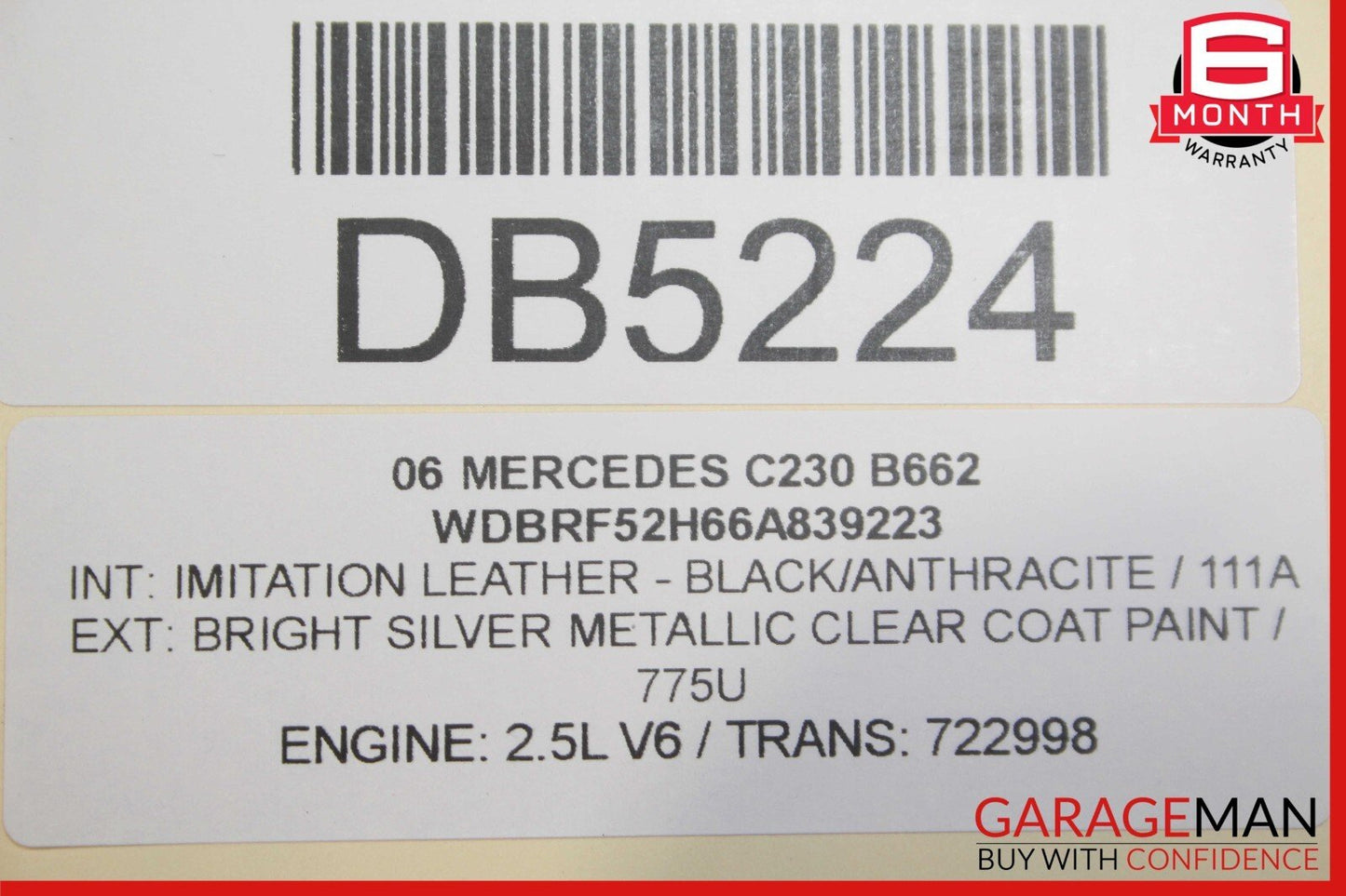 05-07 Mercedes W203 C230 C320 Front Right Side Top Upper Seat Cushion Anthracite