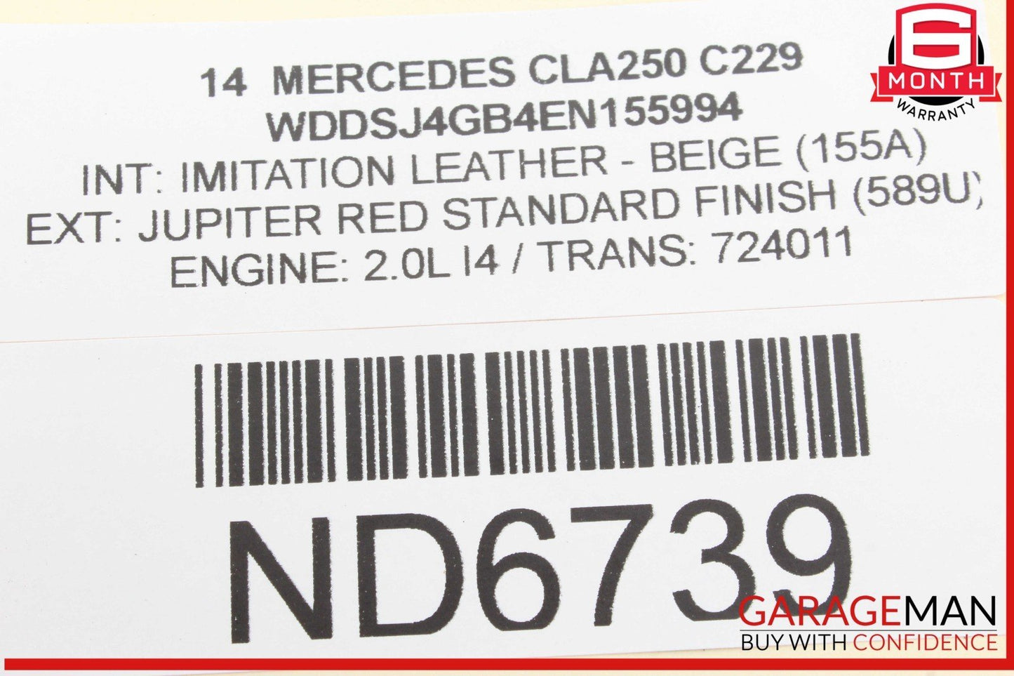 14-19 Mercedes W117 CLA250 Interior Top Upper Rear View Mirror Black OEM