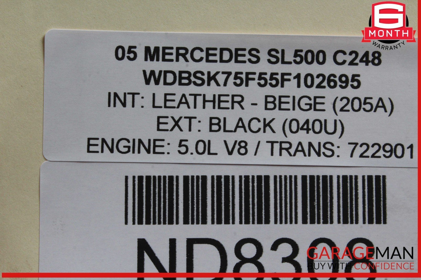 03-08 Mercedes R230 SL500 Front Left Driver Side Wing Fender Panel Cover OEM