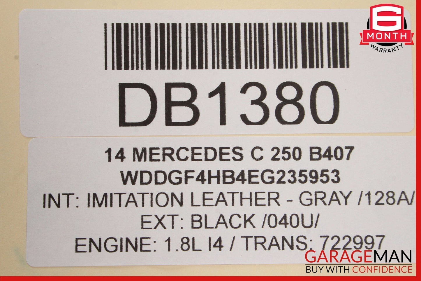 08-14 Mercedes W204 C250 C300 Sedan Front Right Top Upper Seat Cushion Gray OEM