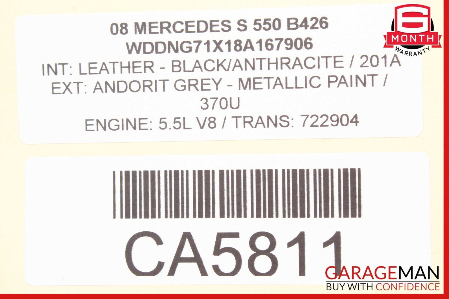 07-09 Mercedes W221 S550 S450 Rear Right / Left Side Overhead Vanity Mirror Grey
