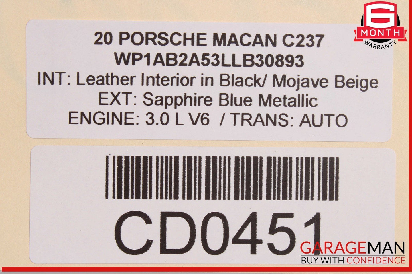 15-24 Porsche Macan 95B Rear Right Side Interior Door Panel OEM