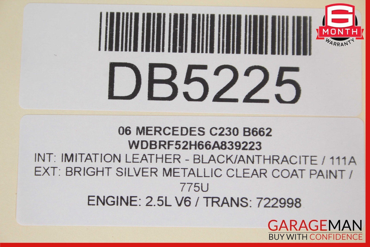 05-07 Mercedes W203 C230 C350 Front Left Side Top Upper Seat Cushion Anthracite