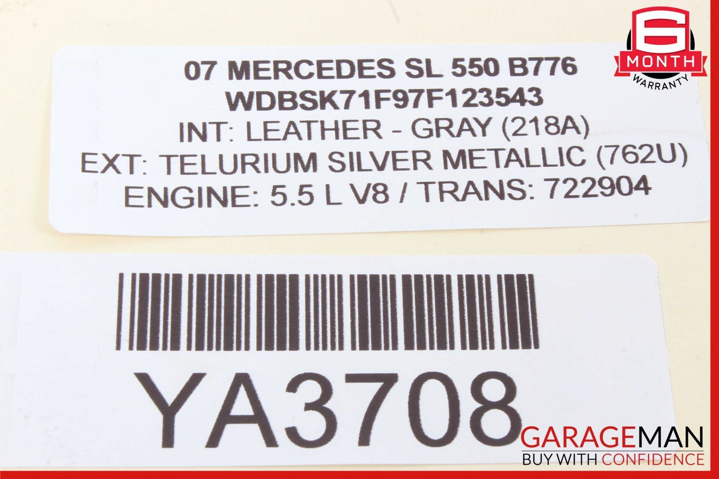 07-12 Mercedes R230 SL550 Interior Front Top Upper Rear View Mirror Assy Gray
