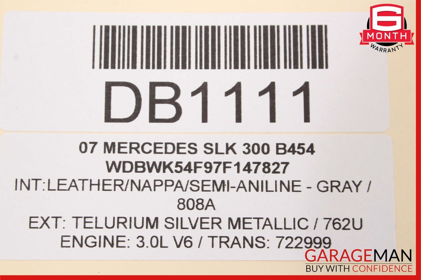 05-11 Mercedes R171 SLK280 SLK350 Front Right Side Upper Top Seat Cushion Gray