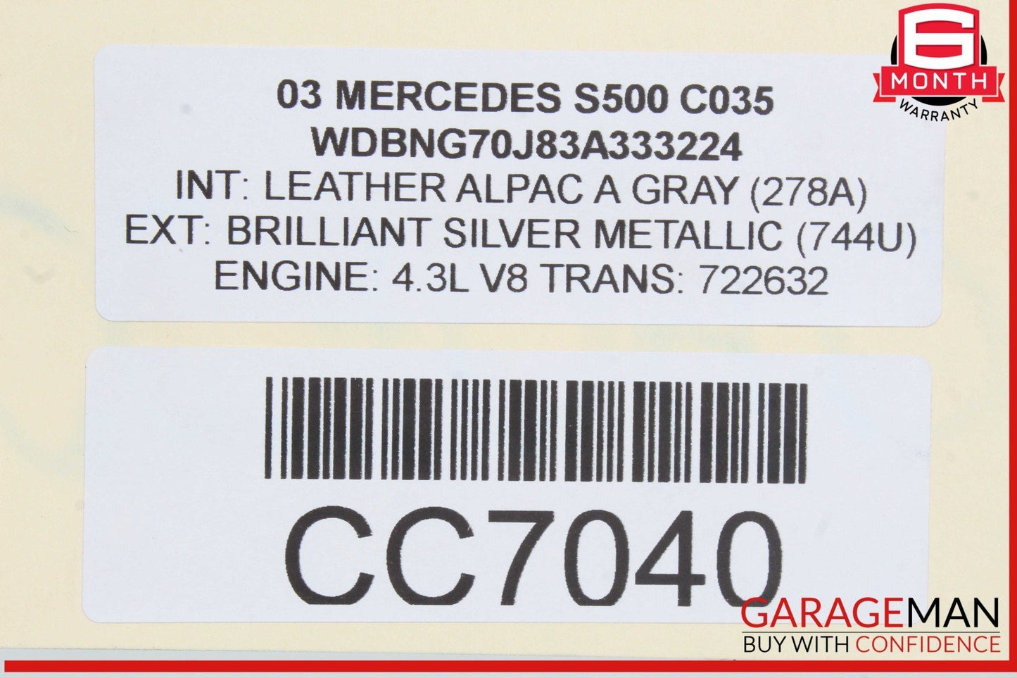 00-06 Mercedes W220 S500 S55 AMG Front Upper Radiator Core Support Bracket OEM