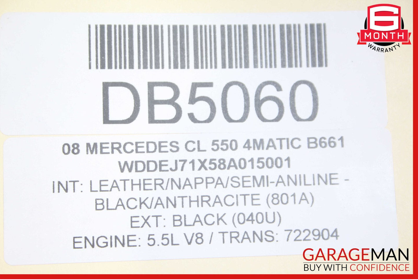 07-10 Mercedes W216 CL550 Front Right Side Top Upper Seat Cushion Black OEM