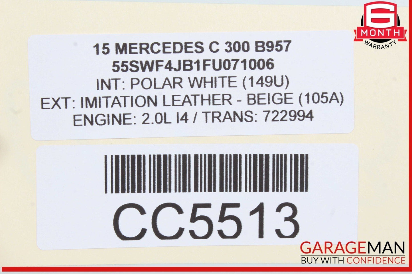 15-18 Mercedes W205 C300 C400 Front Right Side Lower Bottom Seat Cushion OEM