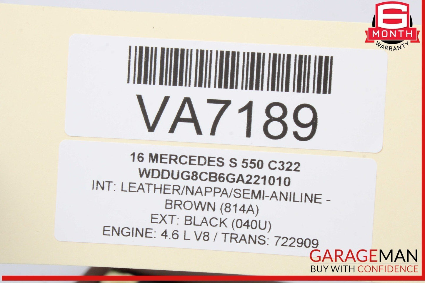 14-17 Mercedes W222 S550 S63 AMG Rear Center Middle Lower Seat Cushion Brown OEM