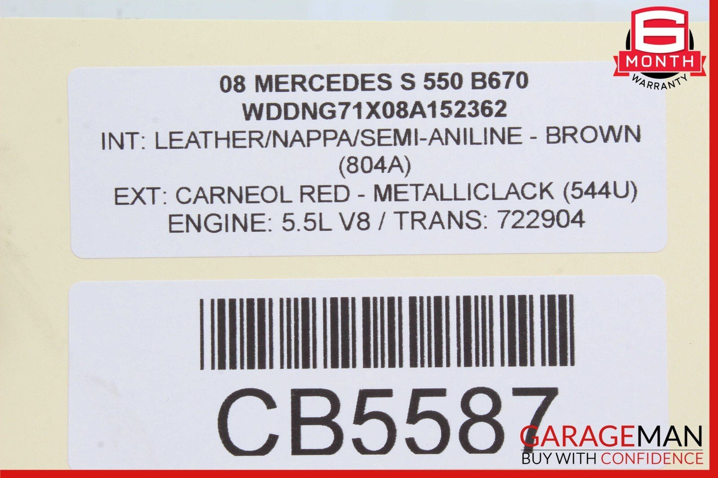 07-09 Mercedes W221 S450 S500 S550 Interior Rear View Inside Dim Mirror Brown