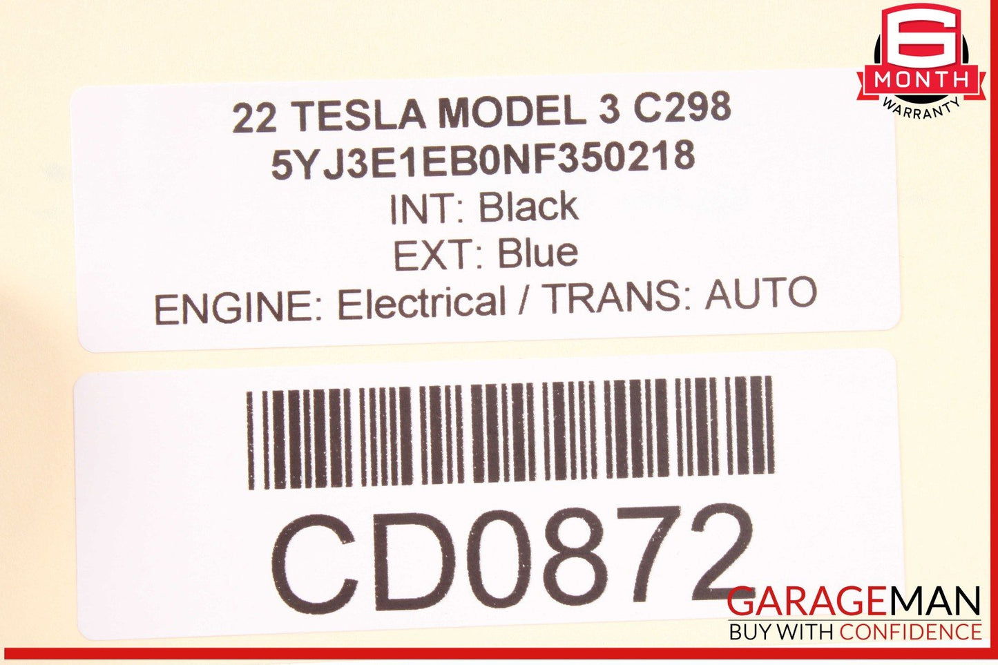 17-23 Tesla Model 3 Rear Right Passenger Side Door Shell Panel OEM