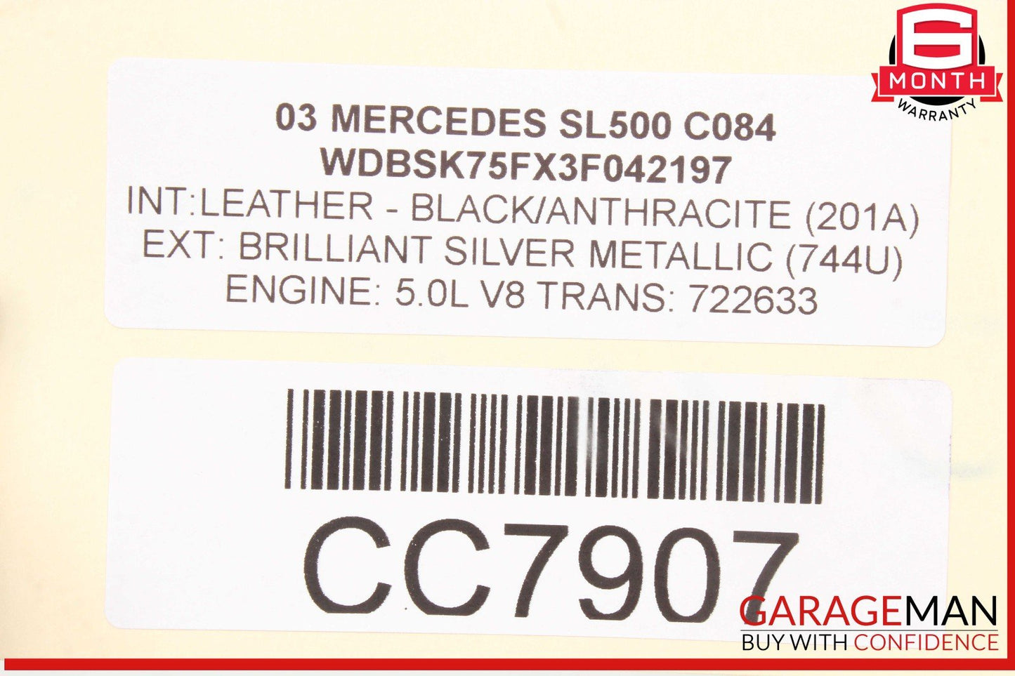03-08 Mercedes R230 SL500 SL600 Front Left Side Wing Fender Panel Cover Silver