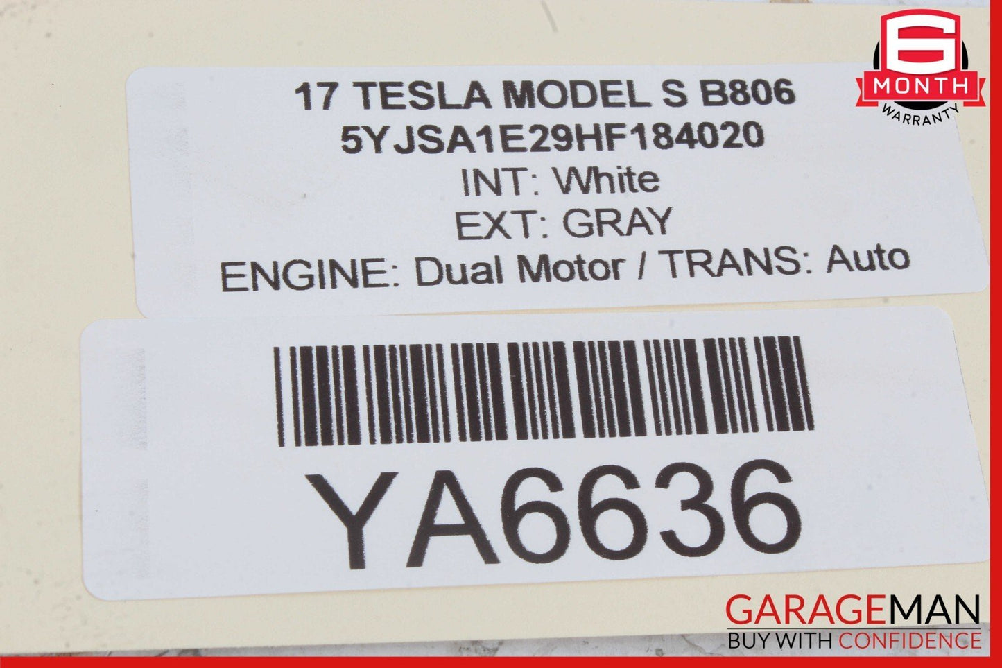 16-20 Tesla Model S Rear Right Side Seat Bolster Cushion Cover White OEM