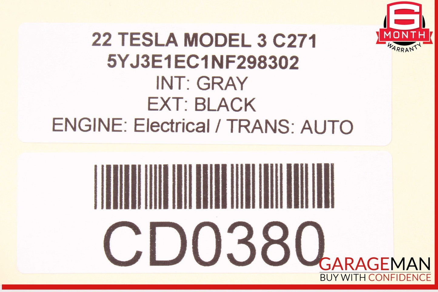 17-23 Tesla Model 3 Rear Right Passenger Side Door Shell Panel OEM