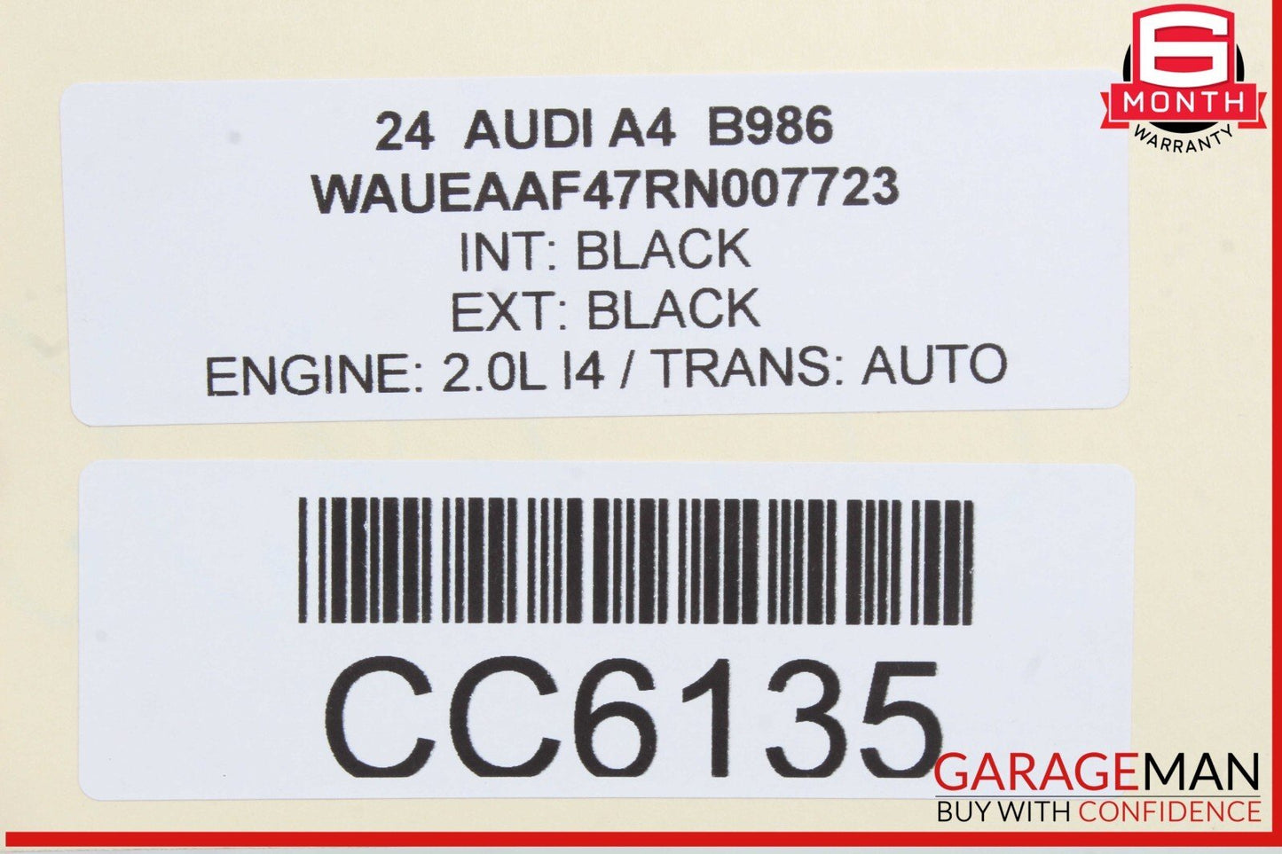 17-24 Audi A4 Sedan Door Shell Rear Right Passenger Side Black OEM