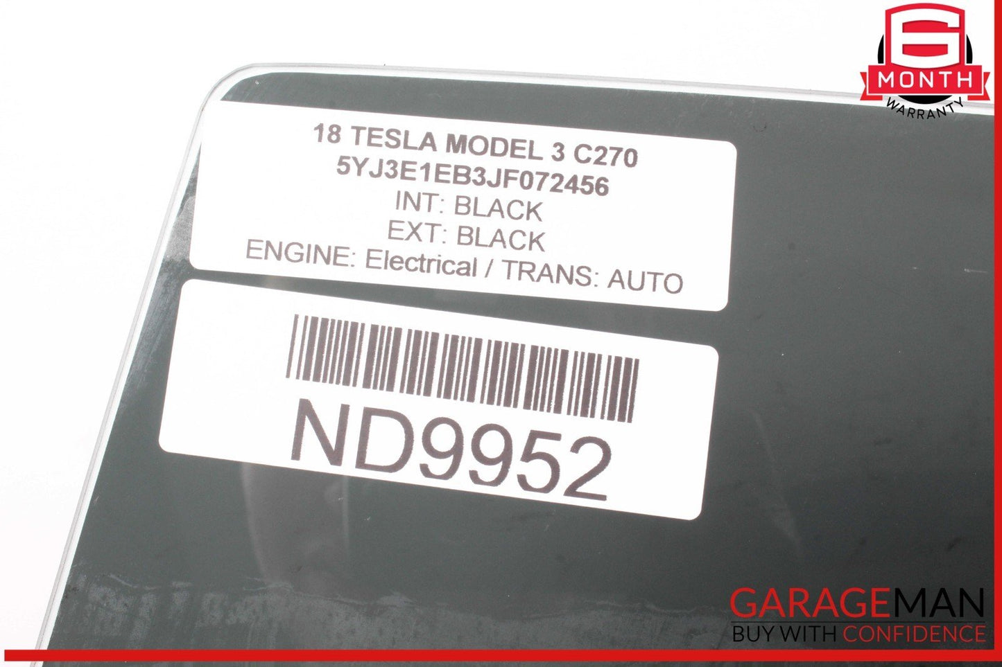 17-23 Tesla Model 3 Rear Left Driver Side Door Window Glass 43R004529 OEM