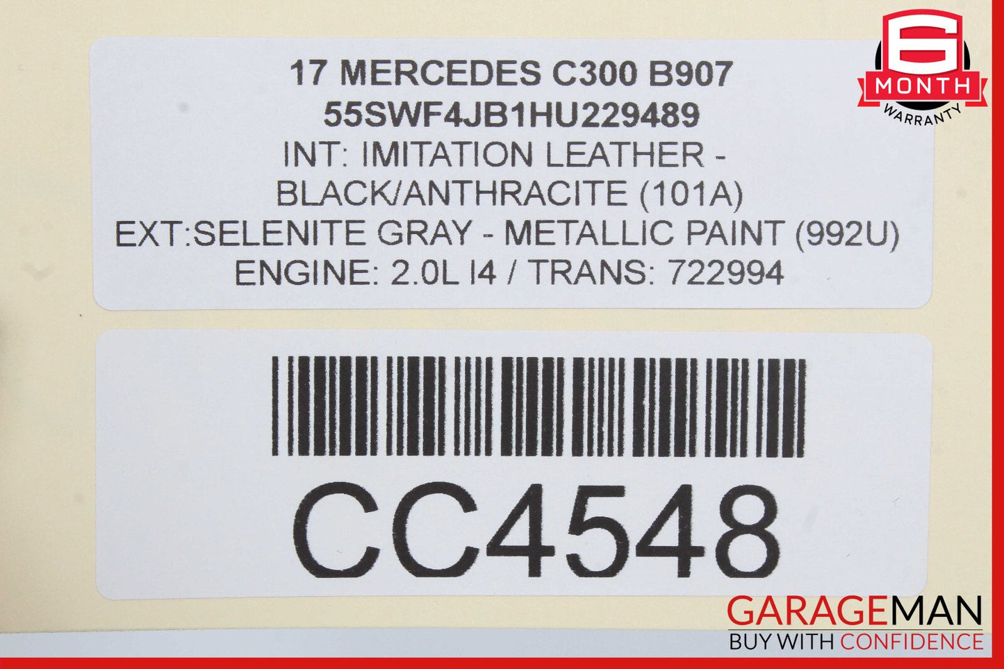 Mercedes W205 C300 C350e Top Upper Seat Cushion Front Right or Left Side OEM