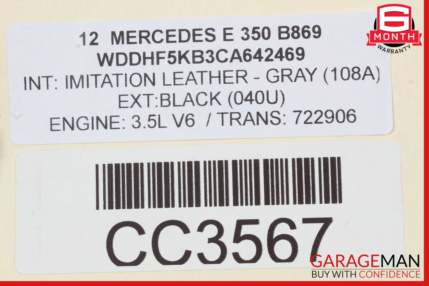 12-15 Mercedes W212 E350 C350 3.5L V6 RWD Engine Motor Block Assembly OEM 181k