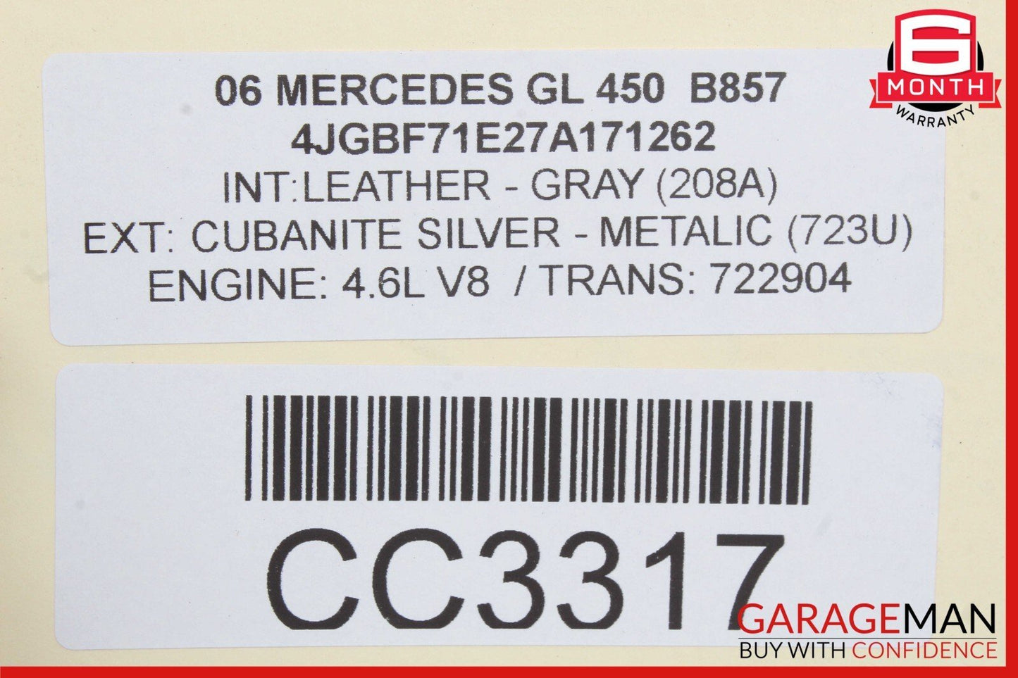 06-12 Mercedes X164 GL450 Top Upper Sunroof Sun Roof Frame Rail Glass Assembly