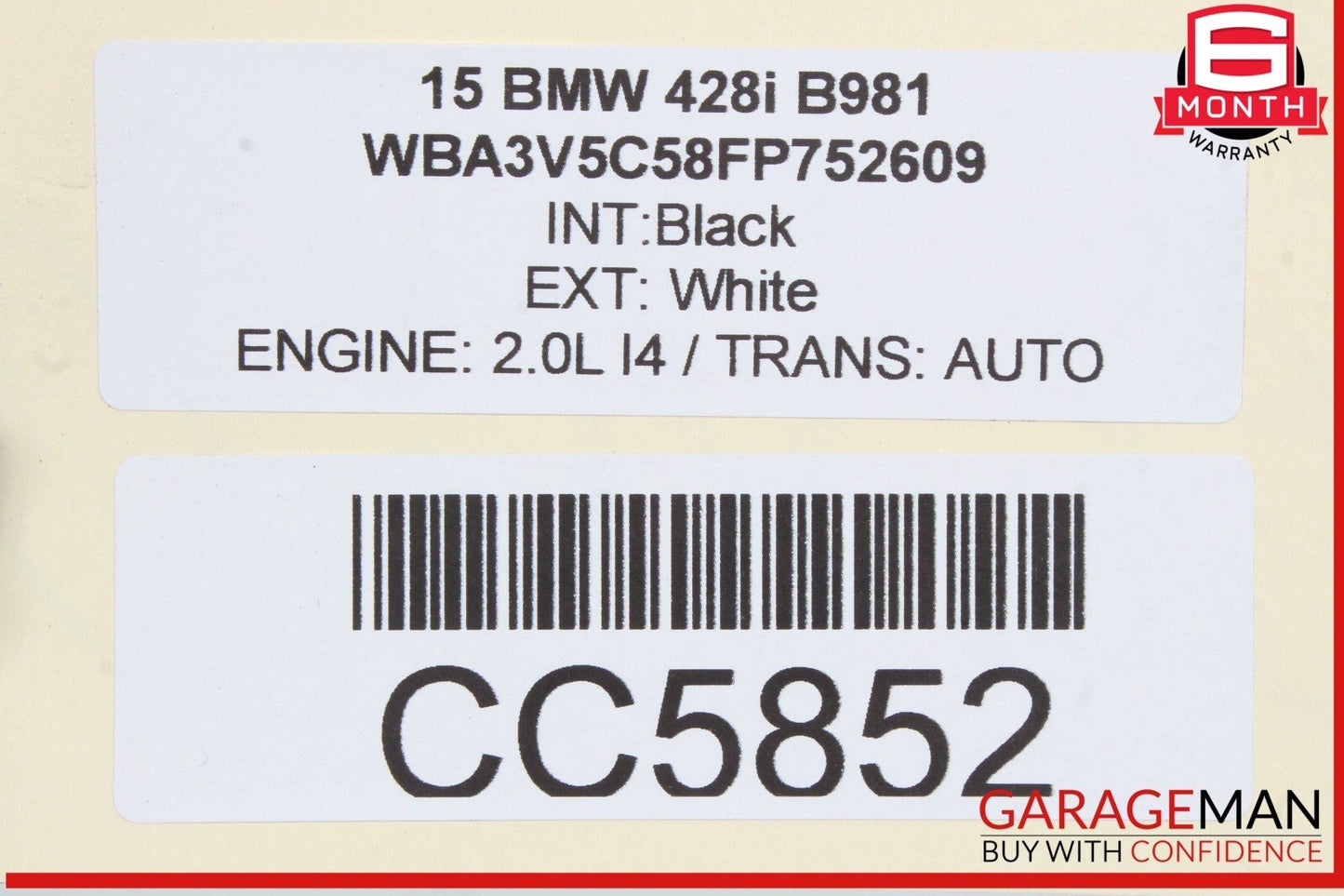 14-20 BMW 428i Convertible Center Roof Shell White OEM