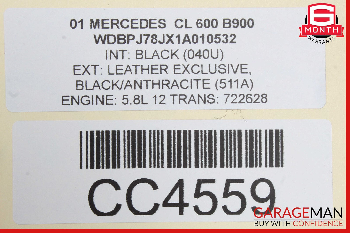 01-06 Mercedes W215 CL600 Front Right Passenger Top Upper Seat Cushion Black OEM