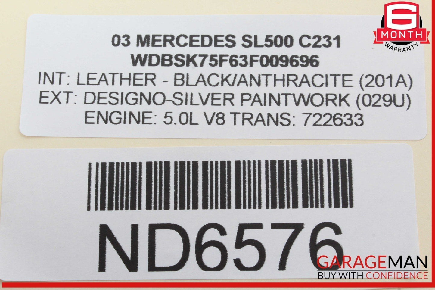 03-04 Mercedes R230 SL500 SL55 AMG Front Overhead Top Upper Dome Light Lamp OEM