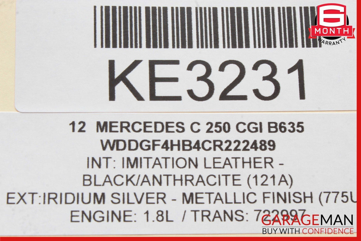 12-17 Mercedes W204 C250 C300 E350 Top Upper Interior Rear View Mirror Black OEM