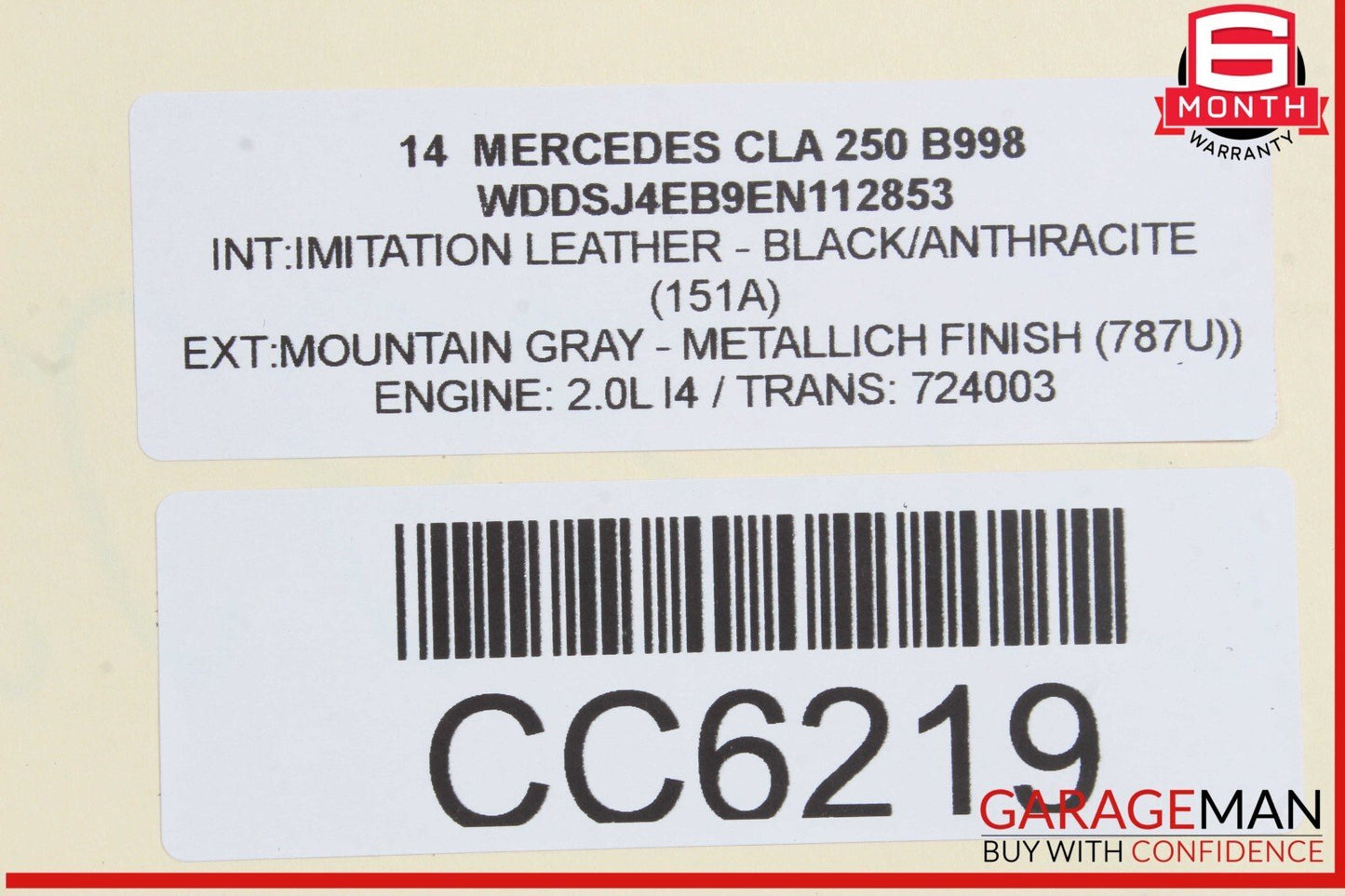 14-19 Mercedes W117 CLA250 Front Right Lower Bottom Seat Cushion Cover Black OEM