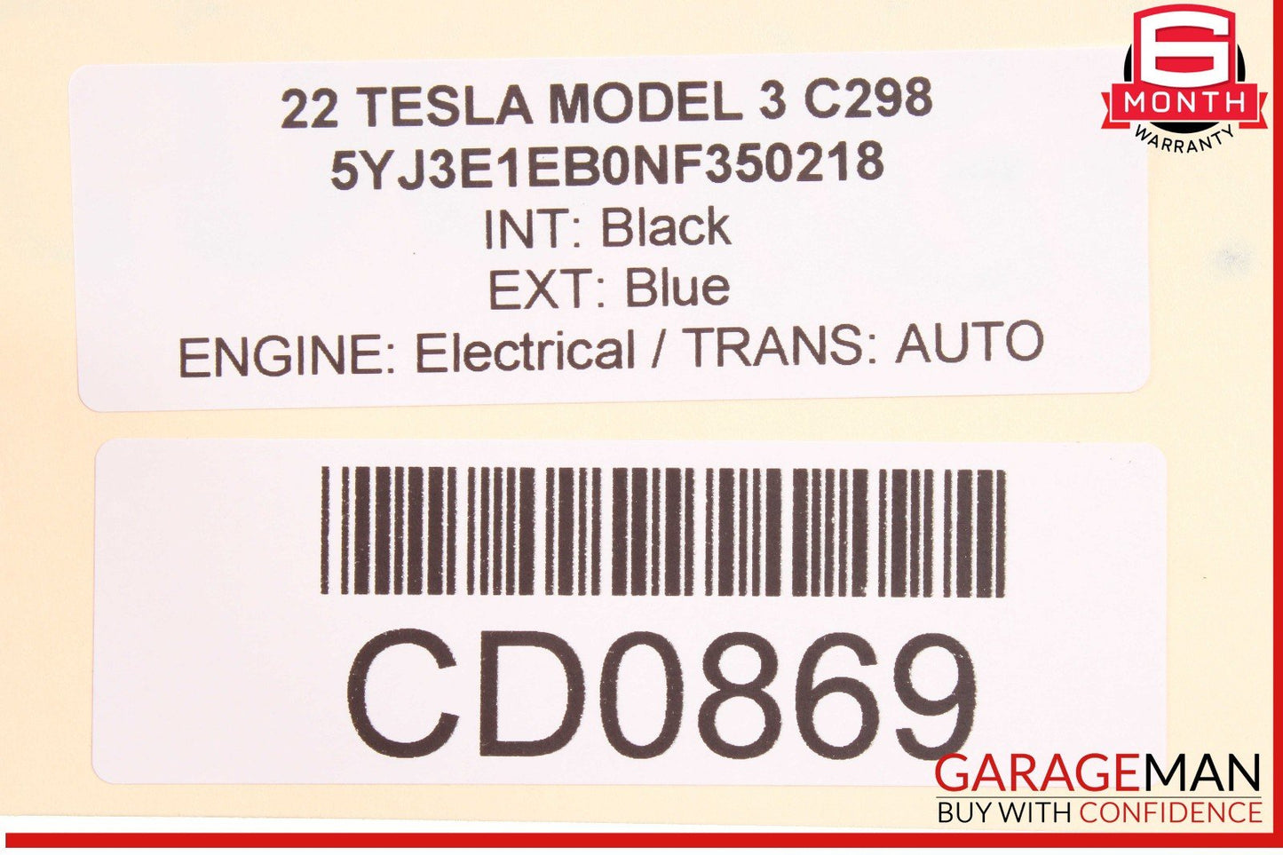 17-23 Tesla Model 3 Rear Left Interior Door Panel OEM