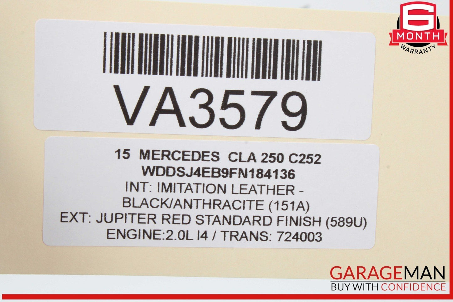 14-19 Mercedes W117 CLA250 Rear Left Exterior Door Handle Keyless Go Red OEM