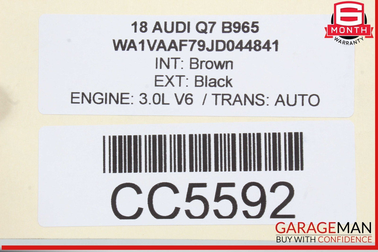 17-19 Audi Q7 Rear Right Passenger Side Door Shell Black OEM