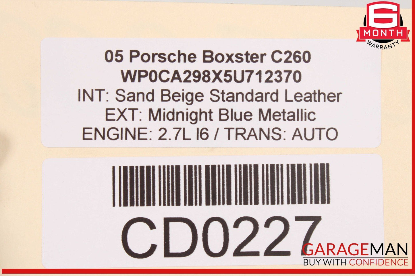05-12 Porsche Boxster 987 Rear Hood Bonnet Deck Lid Cover OEM