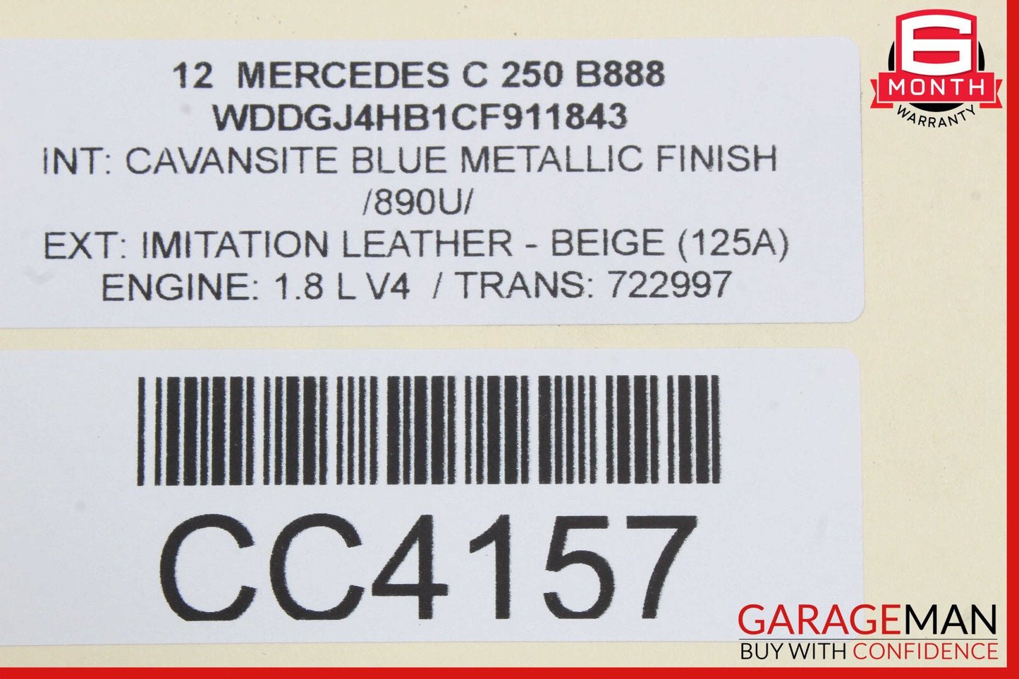 Mercedes W204 C250 Coupe Front Right or Left Side Upper Seat Cushion OEM