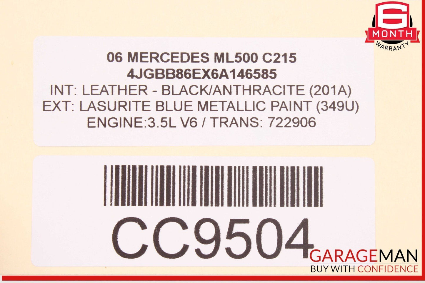 06-08 Mercedes W164 ML500 Front Right Side Lower Bottom Seat Cushion Black OEM
