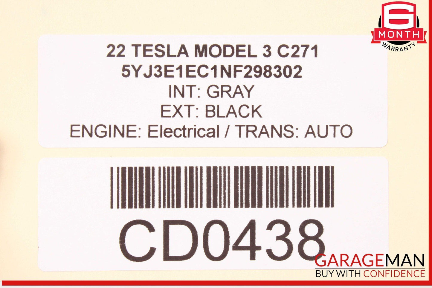 17-23 Tesla Model 3 Front Right Bottom Lower Seat Cushion Black OEM