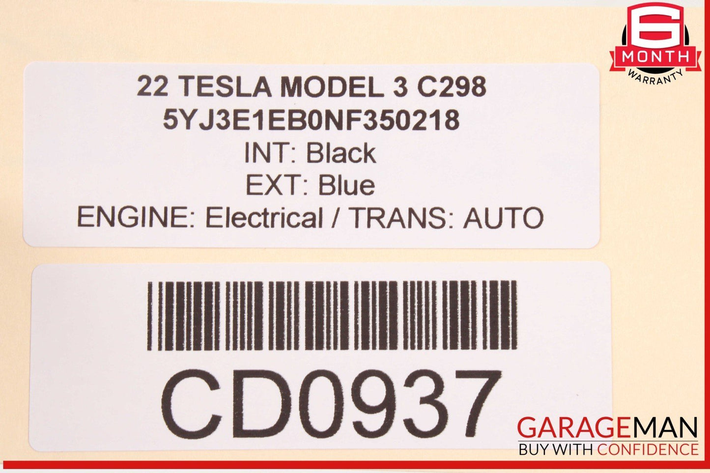 17-23 Tesla Model 3 Rear Second Row Lower Seat Cushion OEM