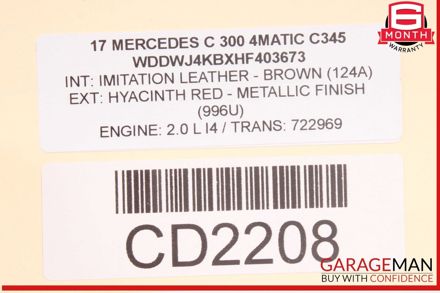 17-22 Mercedes W205 C300 Front Right Passenger Top Upper Seat Cushion OEM