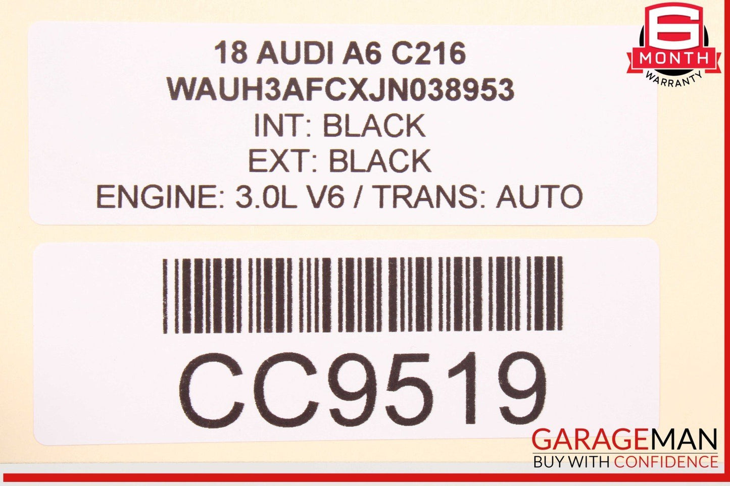 12-18 Audi A6 S6 Rear Right Passenger Side Door Shell Black OEM
