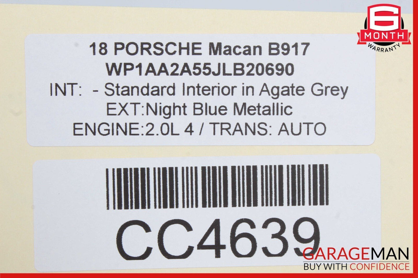 15-18 Porsche Macan Rear Right Passenger Side Top Upper Seat Cushion Grey OEM