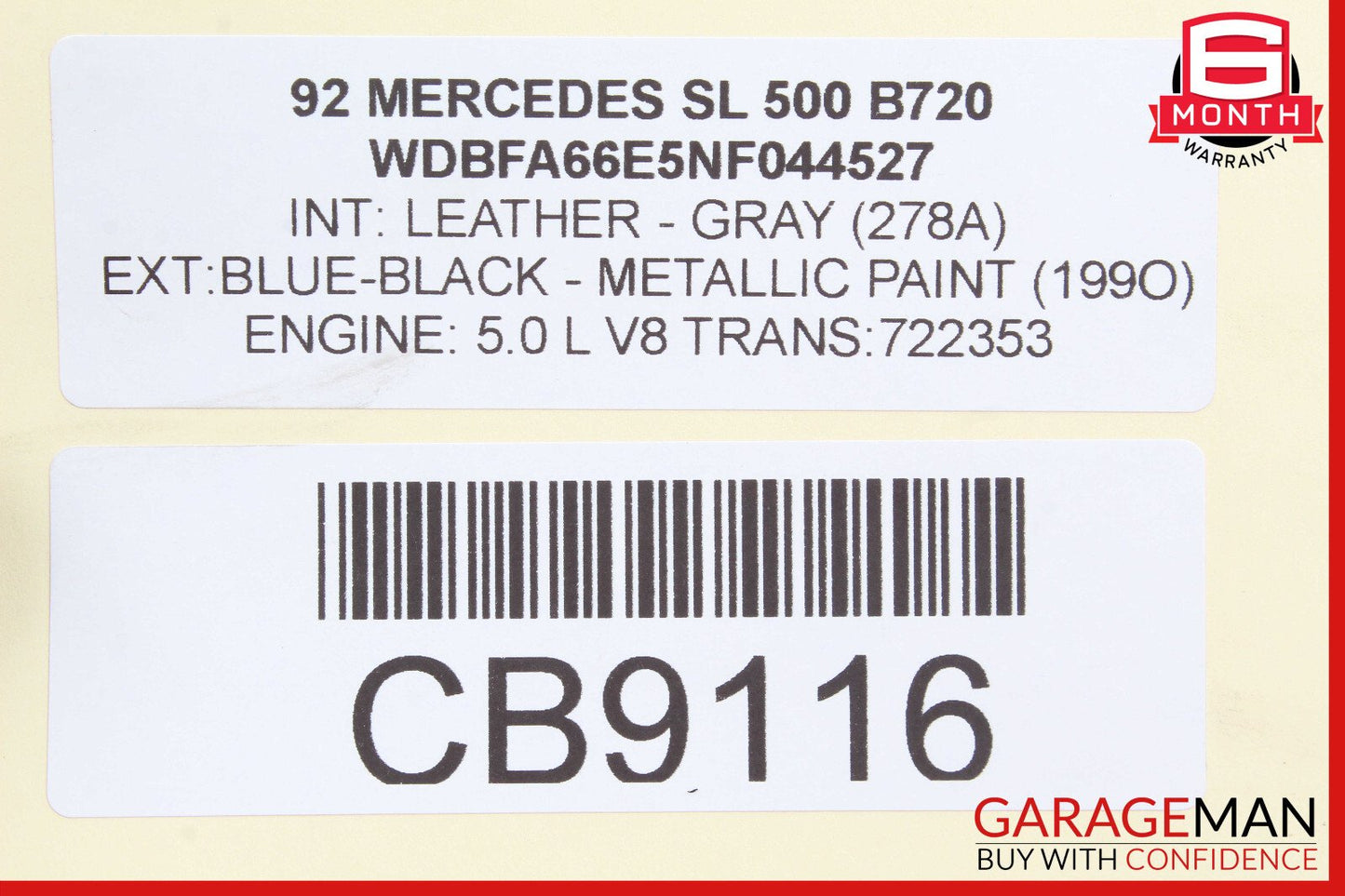 90-02 Mercedes R129 500SL SL500 SL320 300SL Upper Radiator Support Tie Bar OEM